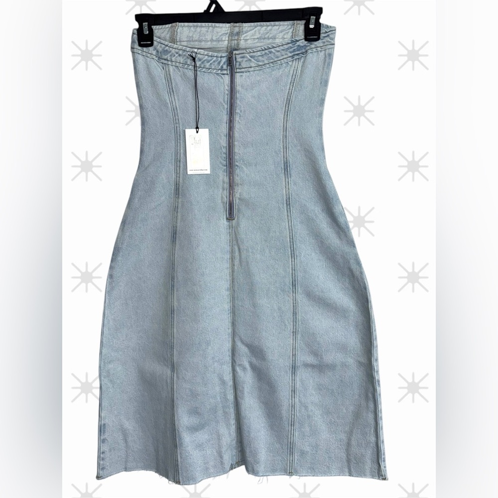 WeWoreWhat x Revolve Rigid Denim Strapless Midi Dress in Super Light Wash Size 2 - Picture 4 of 12